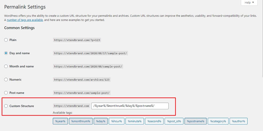 how to set url structure